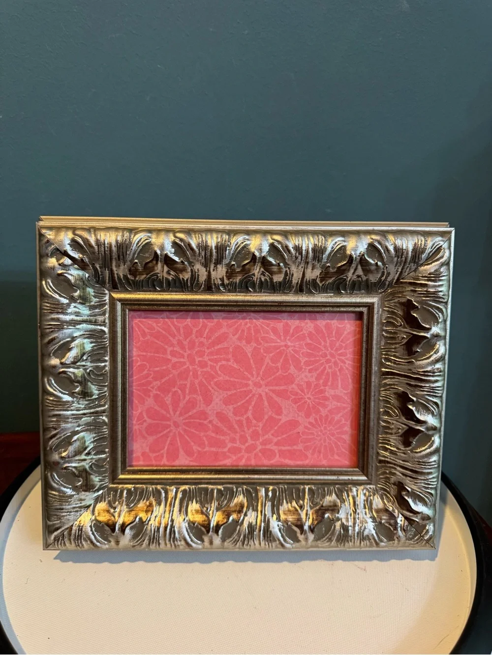 Thick, heavy Decorative Ornate Picture Frame in Silver - fits 5”x7” photo